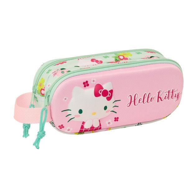 Estojo Safta Hello Kitty 3D - 2 Compartimentos - Asa de Mão - 21x8x6cm - Rosa