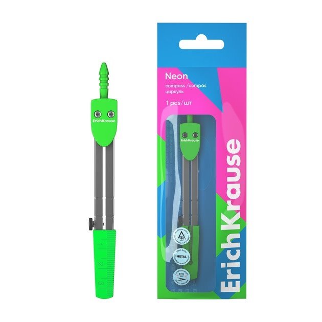 Compasso escolar ErichKrause Neon - Raio máx 180mm / Verde