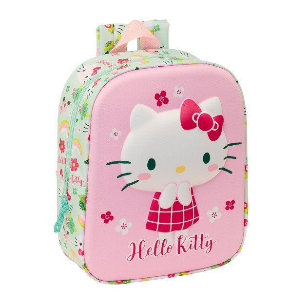 Mochila de creche Safta Hello Kitty 3D - Asa de mão / Compartimento principal com fecho / 22x27x10 cm / Rosa