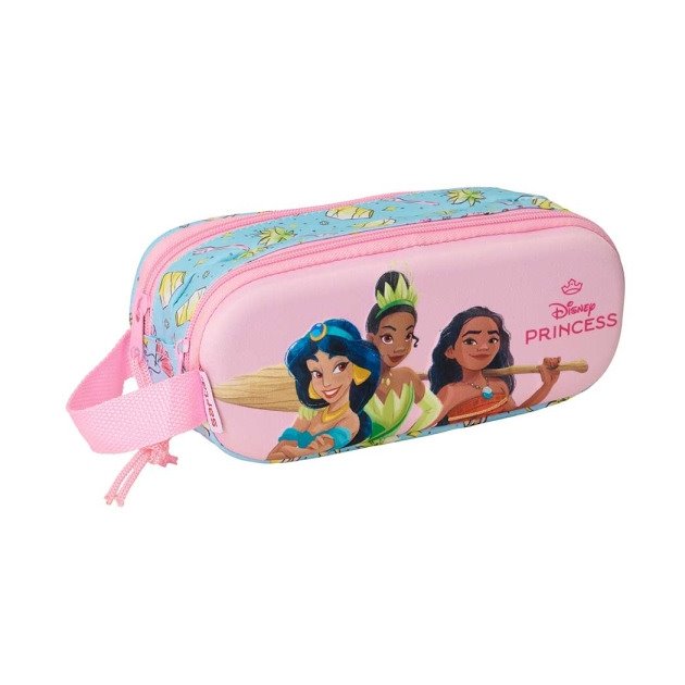 Estojo Safta Princesas Disney 3D 1L - 2 Compartimentos - Fecho de Correr - Asa de Mão