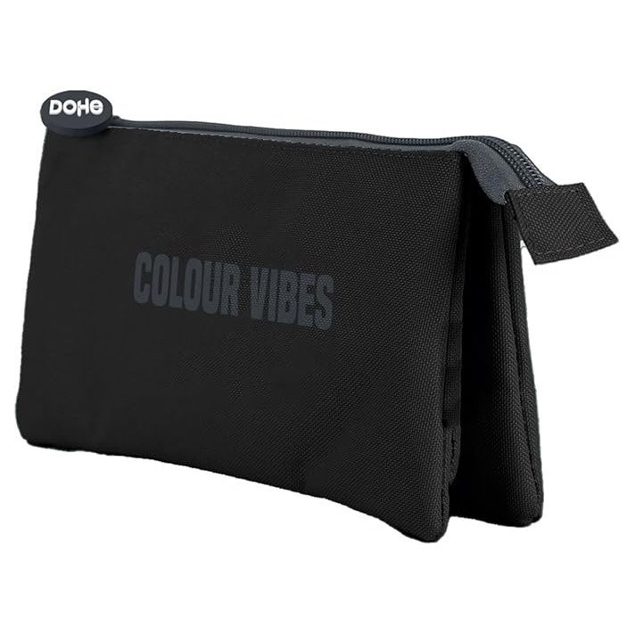 Estojo escolar Dohe Colour Vibes - 3 compartimentos / Preto