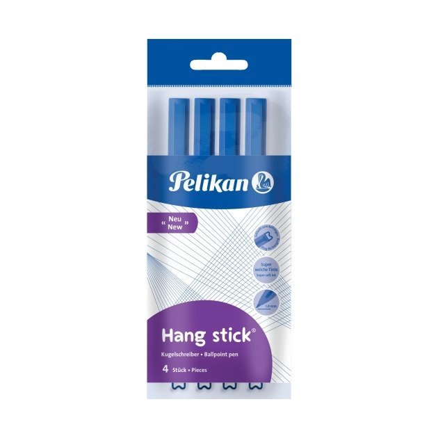 Pack 4 Esferográficas Pelikan Hang Stick - 1 mm / Azul