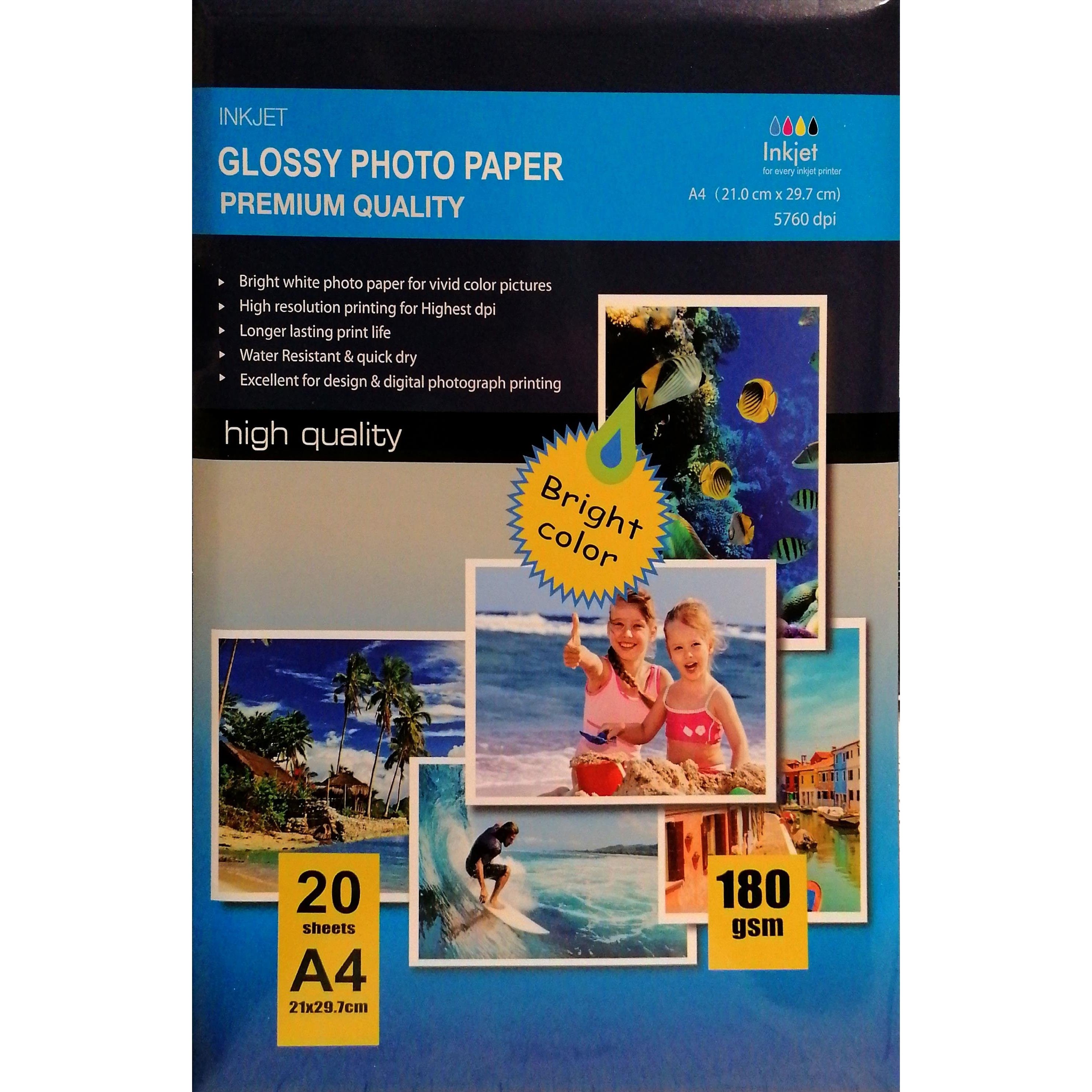 Papel Fotográfico Jato de Tinta A4 Brilhante (180g / 20 folhas)