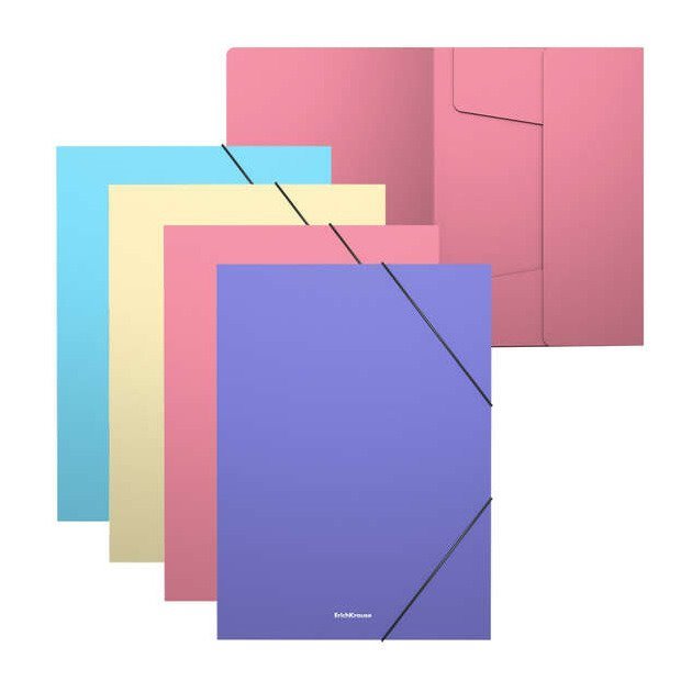 Pack 4 pastas com elástico ErichKrause - A4 / Polipropileno / Cores sortidas Matt Pastel