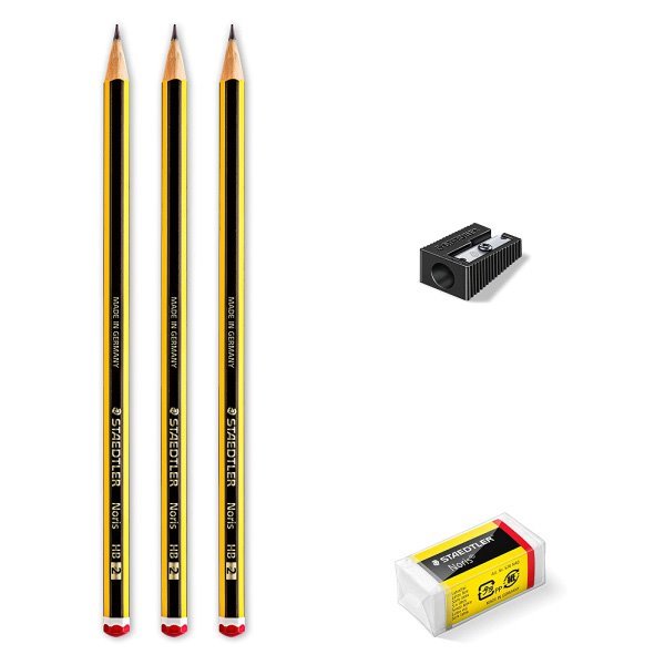 Pack 3 lápis de grafite borracha e afia Staedtler Noris 120