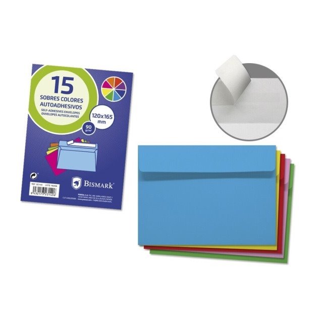 Envelopes C6 Bismark 120x165mm - cores sortidas / papel 90g / autoadesivo / 15un