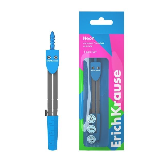 Compasso escolar ErichKrause Neon - Raio máx 180mm / Azul