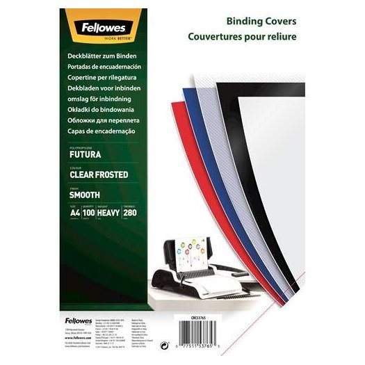 Pack de 100 capas de encadernação Fellowes – polipropileno / A4 / 300 mícrons / muito resistentes / transparente