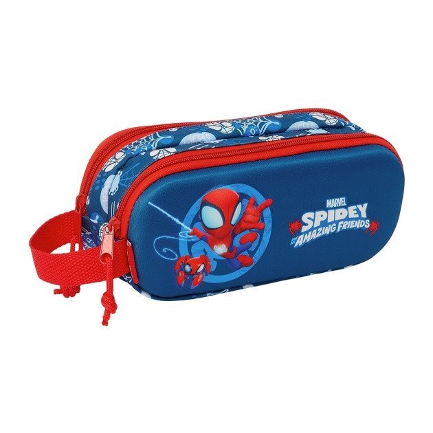 Estojo Safta Spidey 3D - 2 Compartimentos - Asa de Mão - 21x8x6cm - Vermelho e Azul