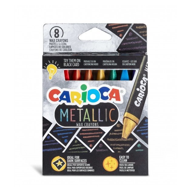 Pack 8 Lápis de cera Carioca Metallic - Corpo maxi triangular / para superfícies escuras