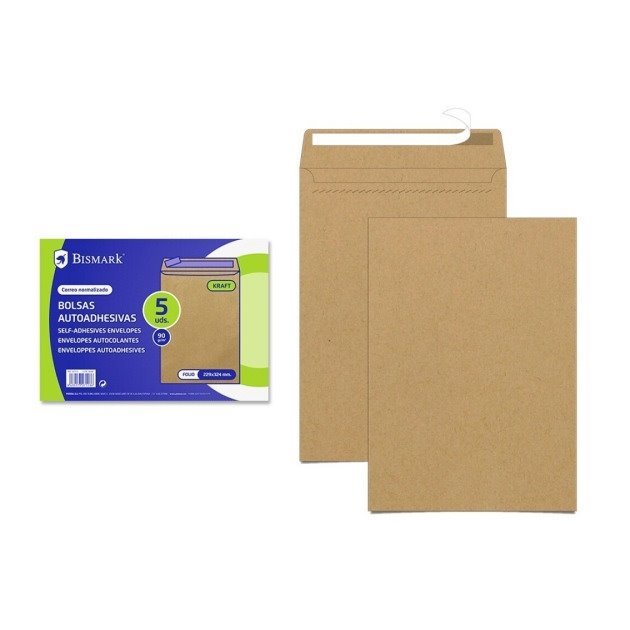Envelopes C4 Bismark 229x324mm - kraft castanho / papel 90g / autoadesivo / 5un
