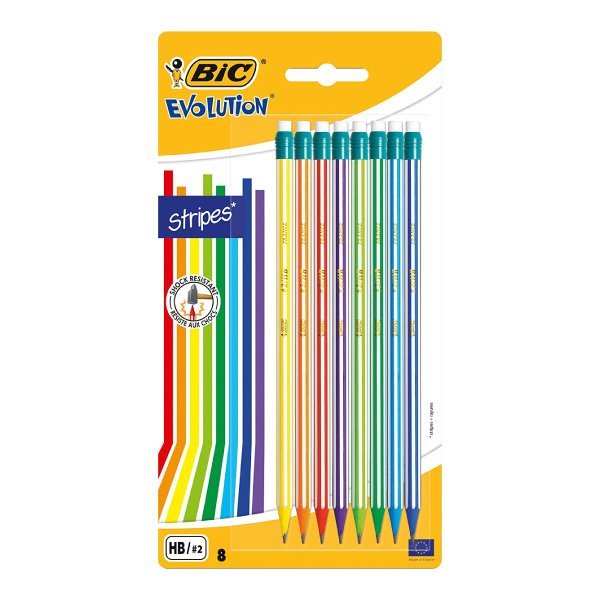 Pack 8 lápis de grafite Bic Evolution Stripes