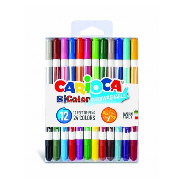 Pack 12 Canetas de feltro Carioca Bicolor - duas cores por caneta