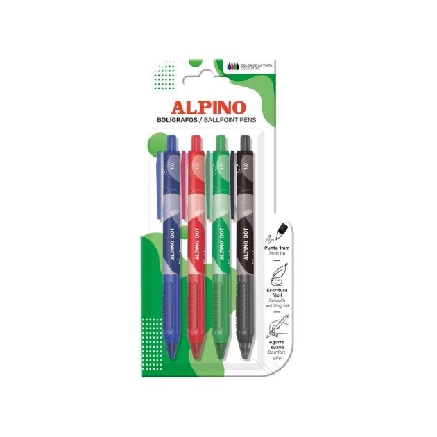 Pack 4 Canetas Retráteis Alpino Dot - 1mm / Sortido
