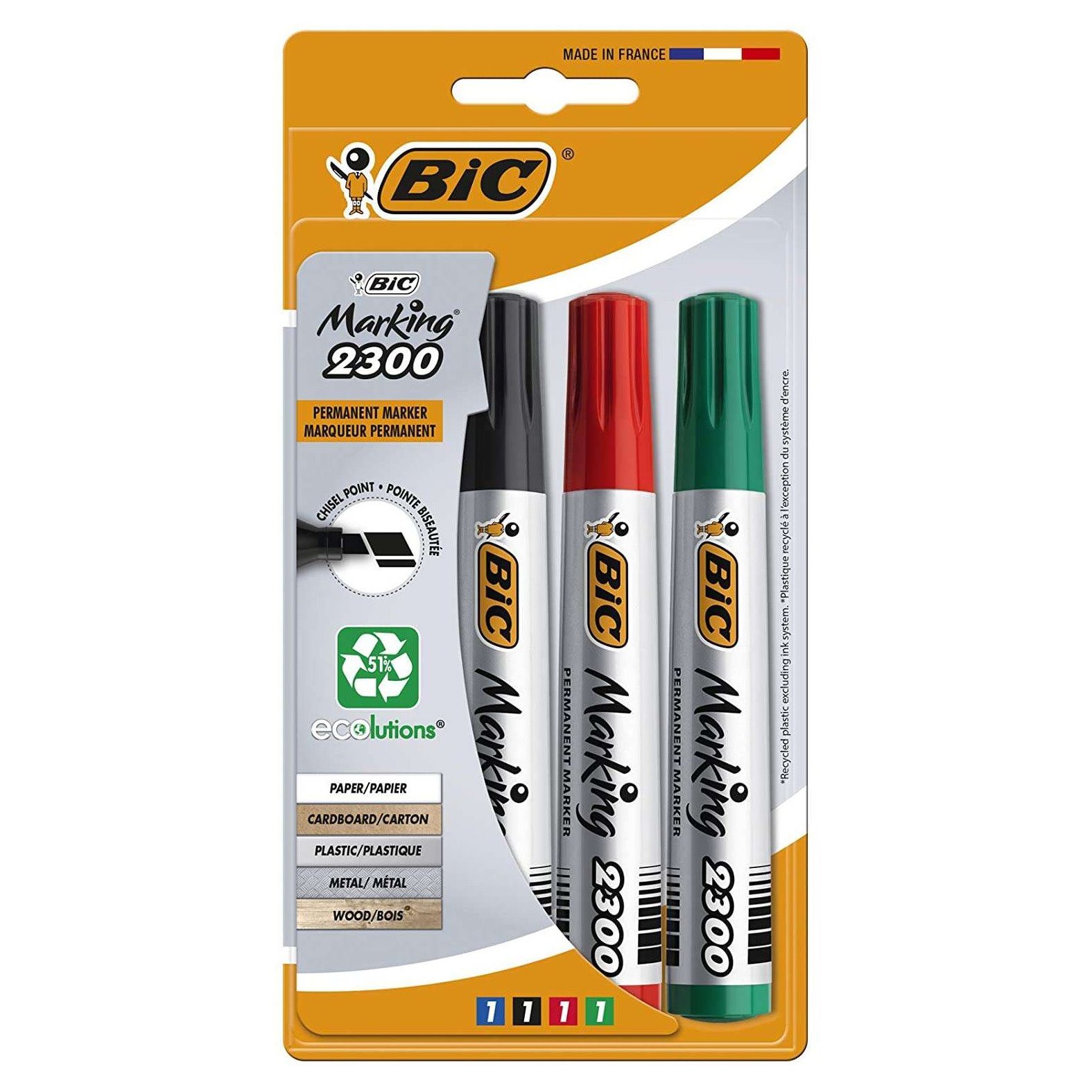 Marcadores permanentes Bic marking 2300 ecolutions - pack de 4 / cores sortidas