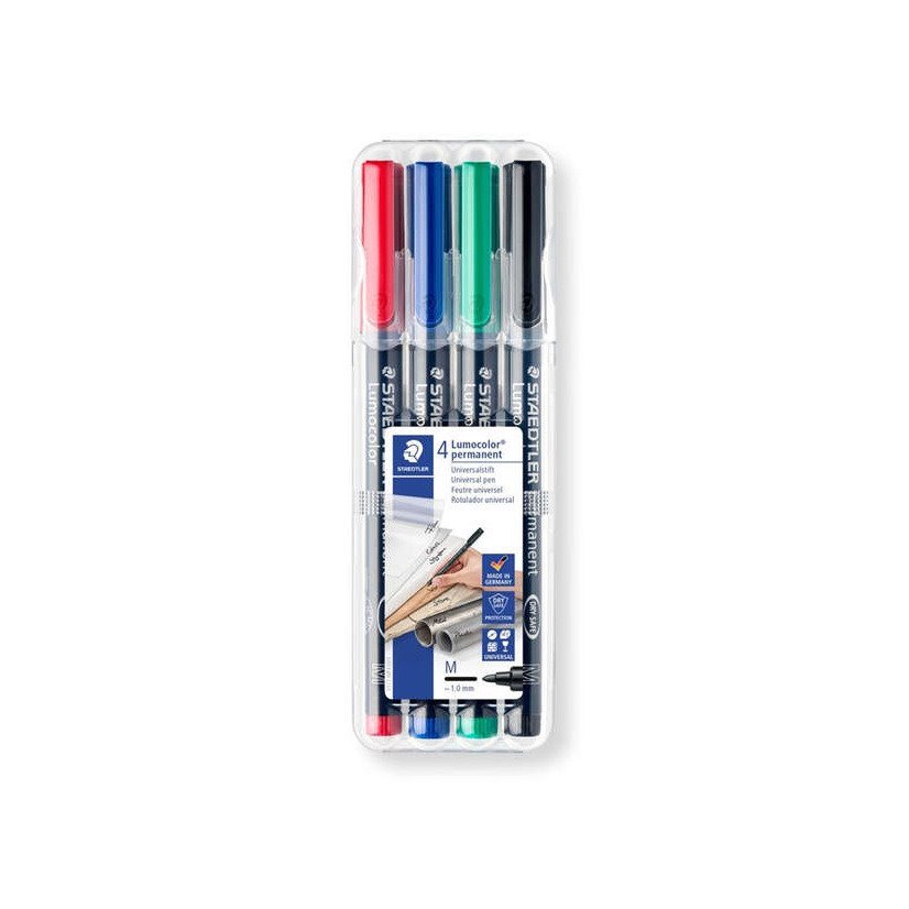 Marcadores permanentes Staedtler lumocolor 317 - traço médio 1mm / 4 unidades / cores sortidas