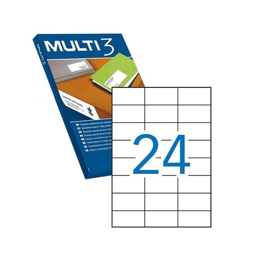 Etiquetas permanentes Multi3 70.0X37.0mm (100 folhas / 2400 etiquetas)