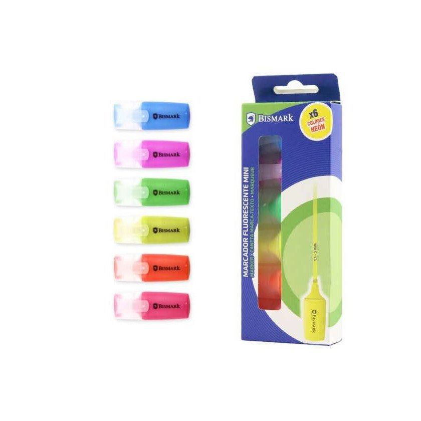 Pack 6 mini marcadores fluorescentes Bismark - Néon sortidos