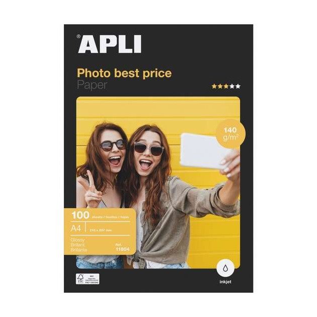 Papel fotográfico jato tinta Apli A4 Brilhante (140g / 100 folhas)