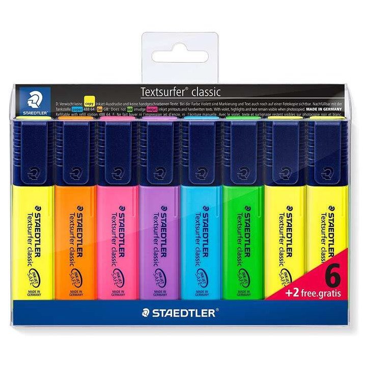 Pack 8 marcadores fluorescentes Staedtler Textsurfer Classic 364 - Cores sortidas