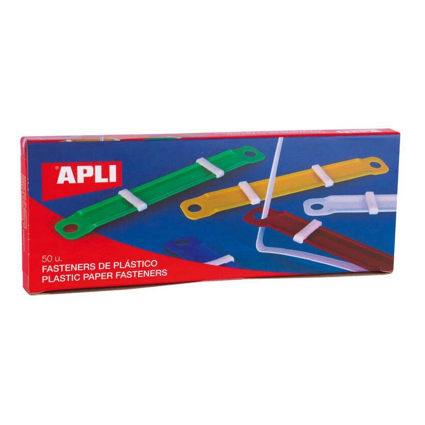 Pack 50 encadernadores fastener de plástico com aba 90x12mm / fecho compressor / cores sortidas