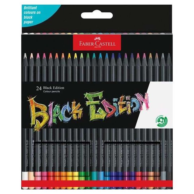 Pack 24 lápis de cor Faber-Castell Black Edition - (papel claro / escuro / colorido)