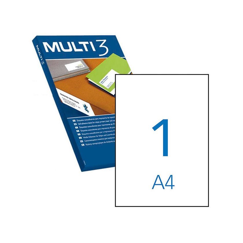 Etiquetas permanentes Multi3 210.0X297.0mm (500 folhas / 500 etiquetas)