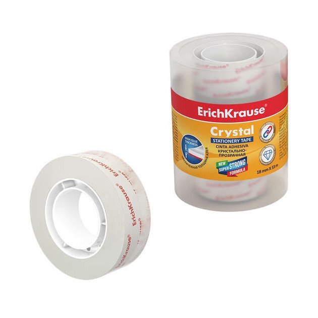 Pack 4 rolos Fita Adesiva transparente 18mmx33m - ErichKrause Crystal