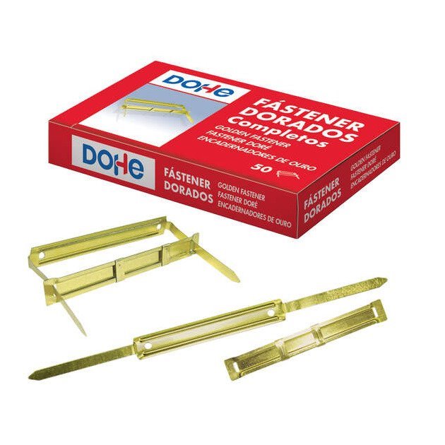 Pack 50 encadernadores fastener metálicos dourados 80mm com aba e pino