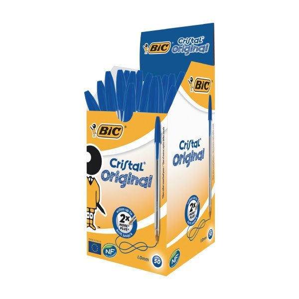 Pack 50 esferográficas Bic cristal original azul - ponta redonda 1mm