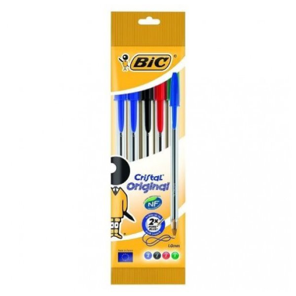 Pack 5 esferográficas Bic cristal original sortido - ponta redonda 1mm