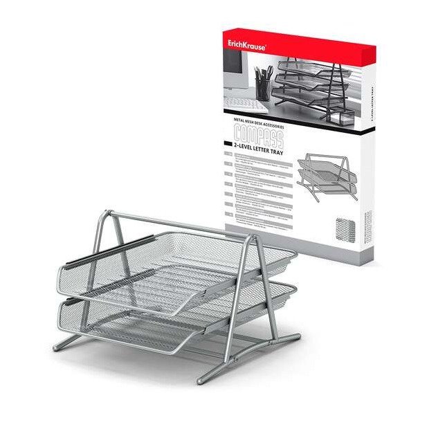 Bandeja para Documentos de 2 Níveis ErichKrause Compass - Mecanismo de Carril / Aço Inoxidável / Prateado