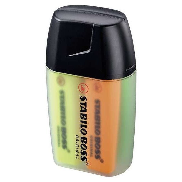Pack 4 marcadores fluorescentes Stabilo Boss - estojo plástico duro