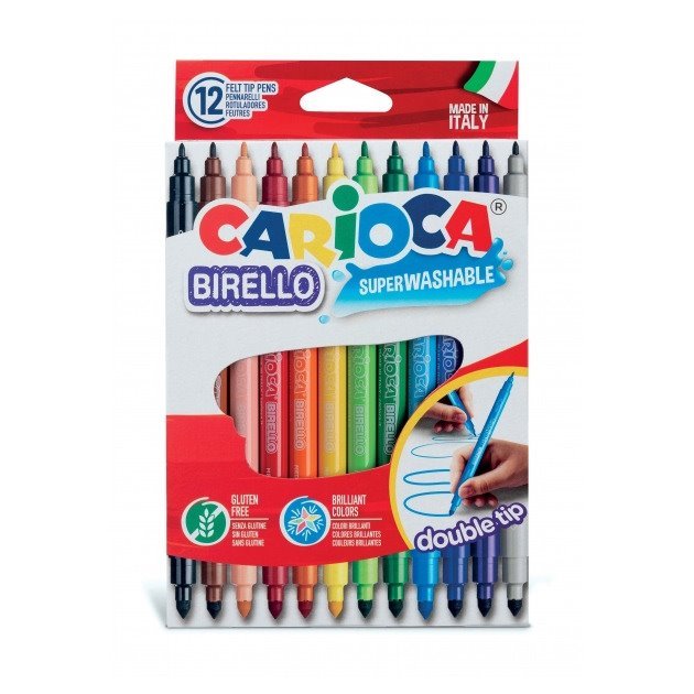 Pack 12 Canetas de feltro Carioca Birello - ponta dupla fina e média