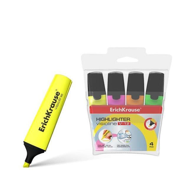 Pack 4 marcadores fluorescentes Erichkrause Visioline V-12