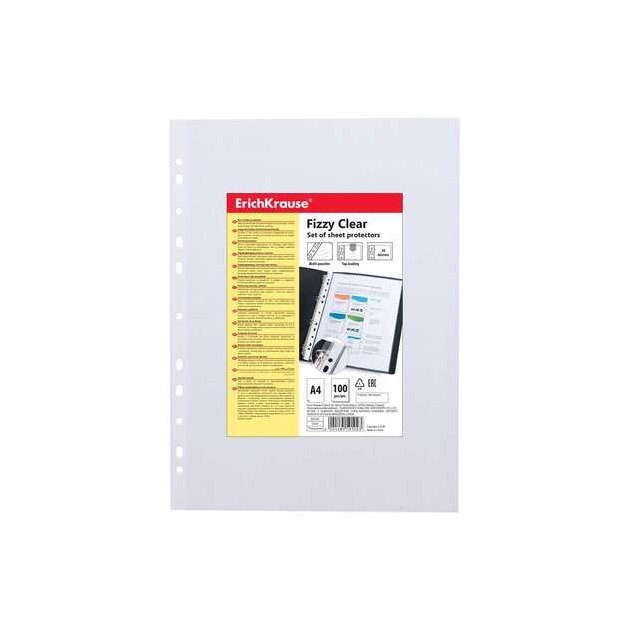 Pack 100 micas Erichkrause Fizzy Clear A4 / 30 mícrones / acabamento rugoso