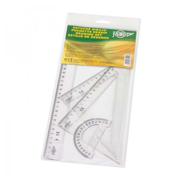 Conjunto de réguas escolares Faibo - Régua de 30 cm / 2 Esquadros de 25 cm / Transferidor de 9 cm