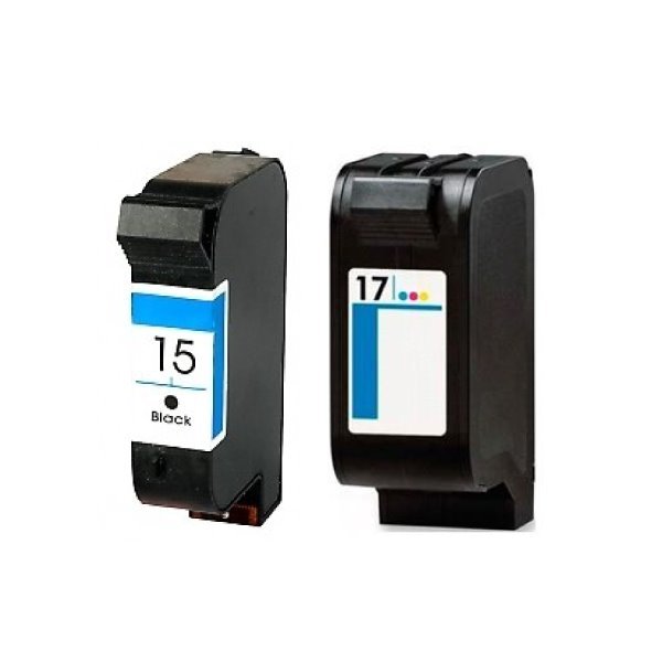 Pack 2 tinteiros compatíveis Hp 15 preto e Hp 17 cor