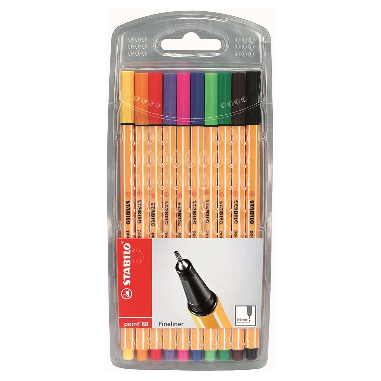 Pack 10 Marcadores Stabilo Point 88 de Ponta Fina - traço de 0,4mm / cores sortidas