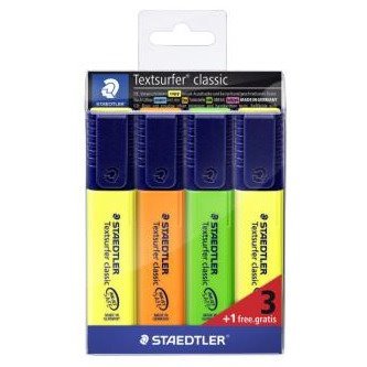 Pack 4 marcadores fluorescentes Staedtler Textsurfer Classic 364 - Cores sortidas