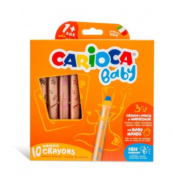 Pack 10 Lápis de cera Carioca Baby 1+ 3in1