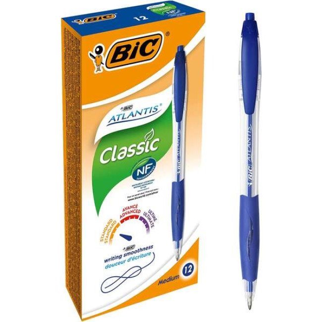 Pack 12 esferográficas Bic Atlantis Classic azul - ponta retrátil 1mm