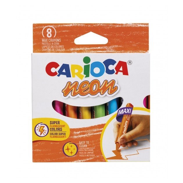 Pack 8 Lápis de cera Carioca Neon - Corpo maxi triangular
