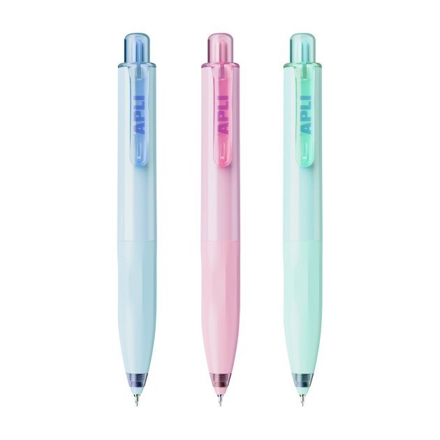 Pack 3 Mini Canetas de Gel Retráteis Apli Pocket - Tinta Gel Azul / Corpo em Cores Pastel