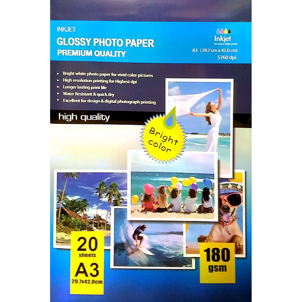 Papel Fotográfico Jato de Tinta A3 Brilhante (180g / 20 folhas)