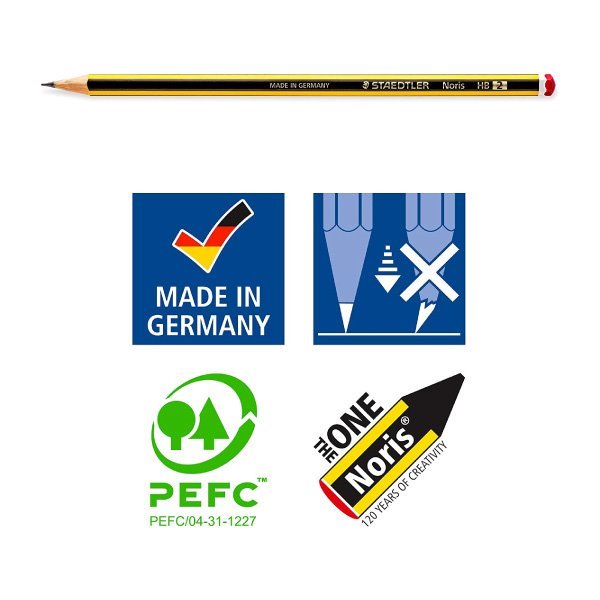 Pack 3 lápis de grafite borracha e afia Staedtler Noris 120