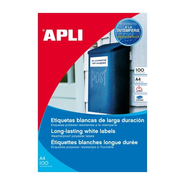 Etiquetas resistentes Apli 210 x 297 mm (100 folhas / 1 por folha)