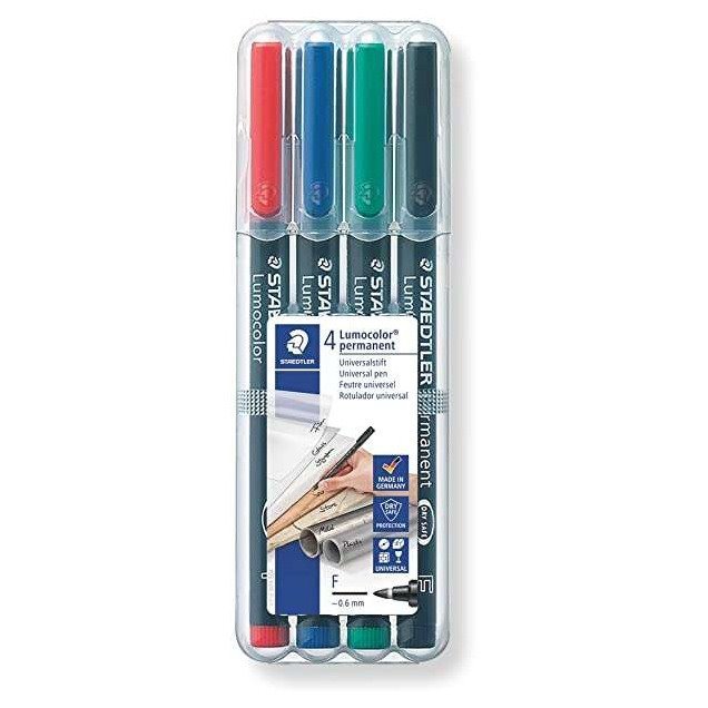 Marcadores permanentes Staedtler lumocolor 318 - traço fino 0.6mm / 4 unidades / cores sortidas