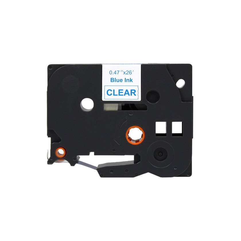 Fita laminada compatível Brother tze133 - texto azul / fundo transparente - 12mm x 8m