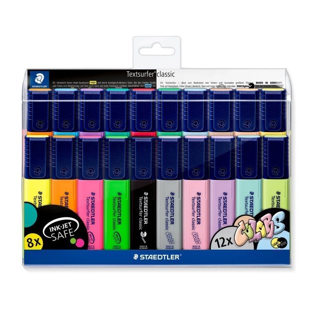 Pack 20 marcadores fluorescentes Staedtler Textsurfer Classic 364 - Cores sortidas
